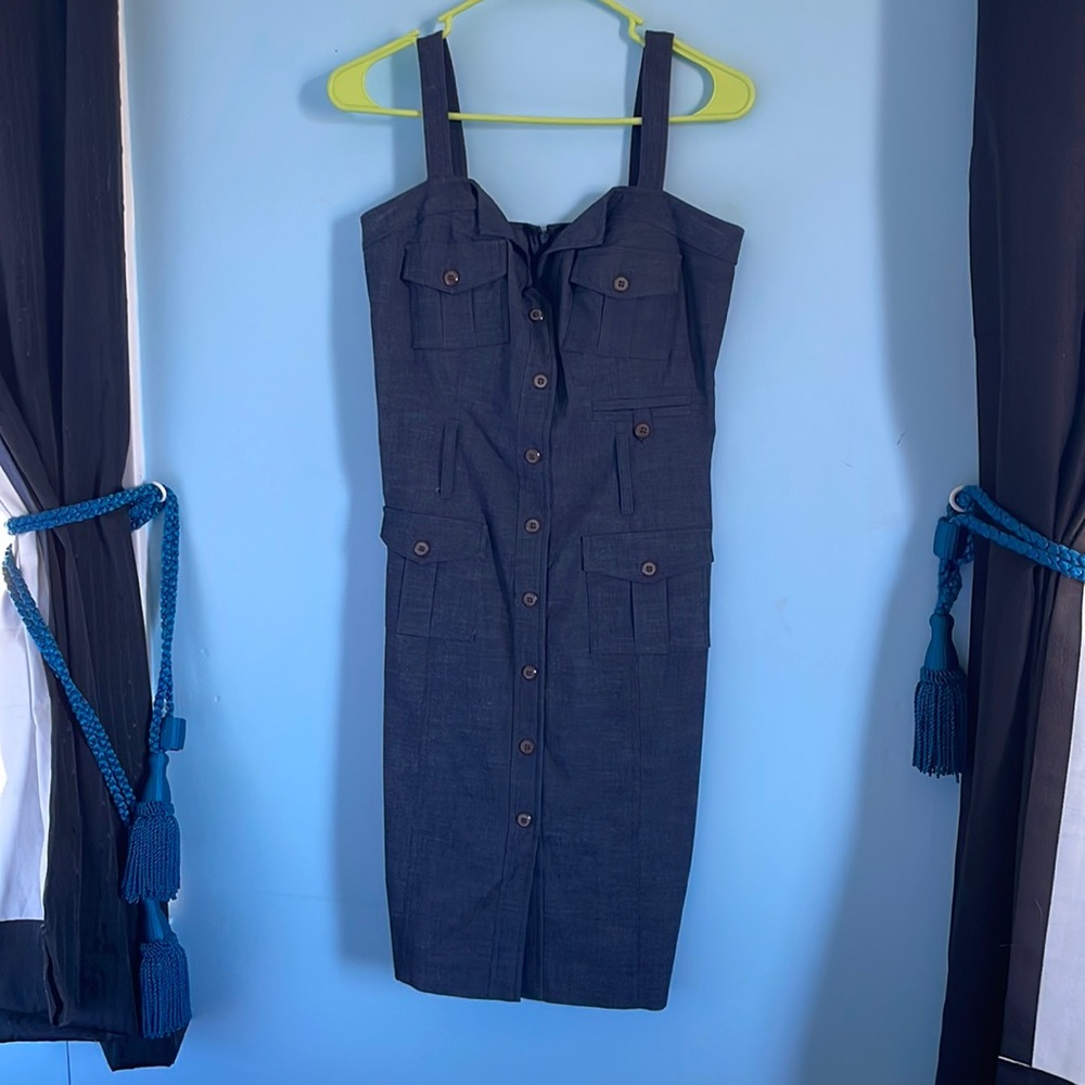 Arden B. Women’s Blue Wide Strap Sweetheart Neck Button Front Shift Dress girly